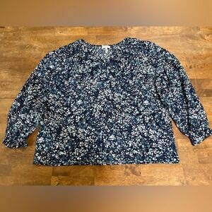 Jessica Simpson Navy and White Floral Blouse XL